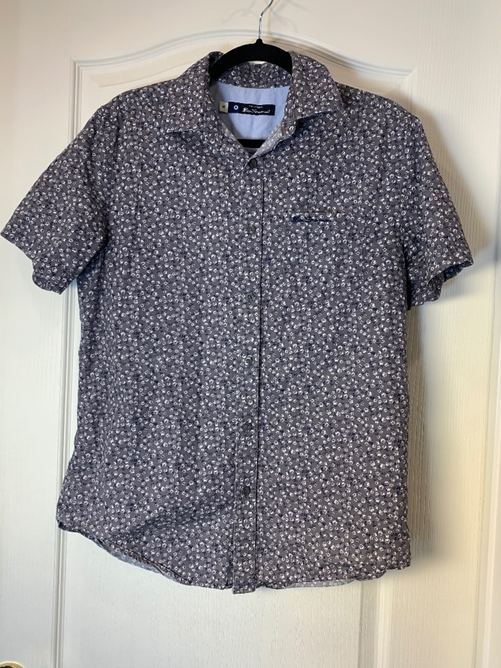 Ben Sherman Men’s Floral Short Sleeve Shirt Small Grey Cotton Mod Casual British